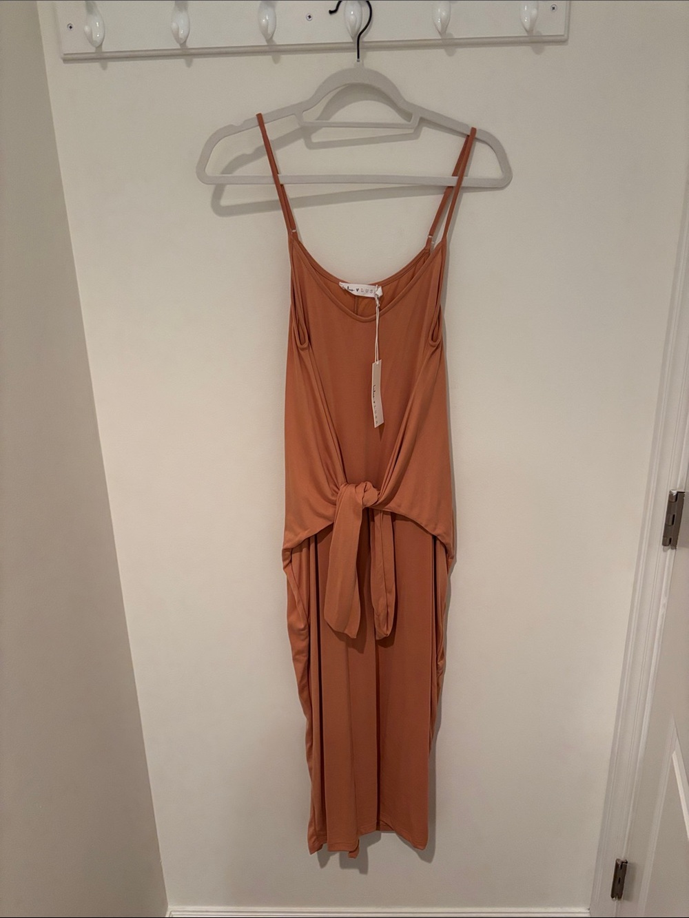 Lulu's Rust Tie-Front Midi Dress